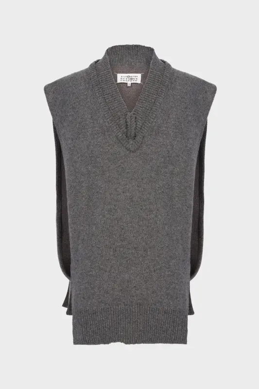 Maison Margiela Grey Oversized Knitted V-Neck Vest Grey online