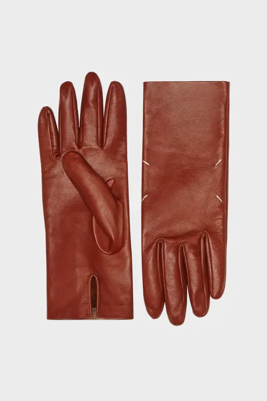 Maison Margiela Womens Red Leather Gloves Brick online