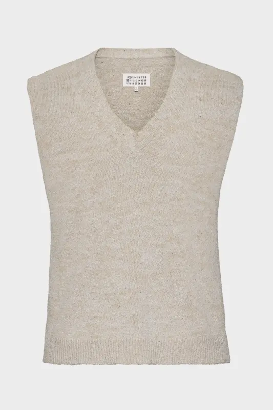 Maison Margiela Mens Blue Cotton Knit Vest Ice blue and beige online