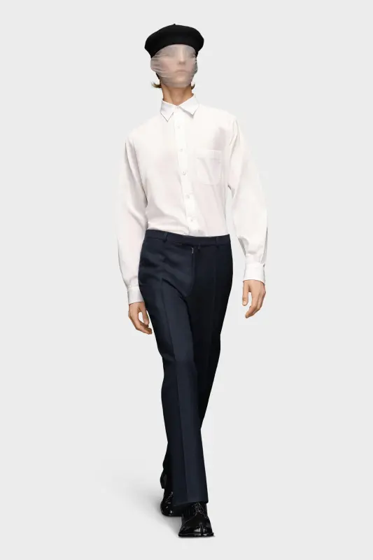 Maison Margiela Navy Wool Twill Pleated Pants Navy Blue online