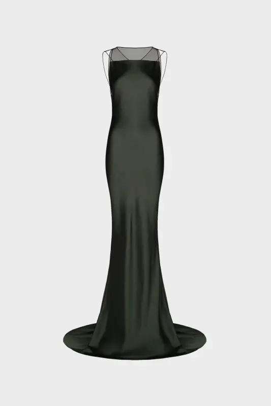 Maison Margiela Green Satin Maxi Dress – Navy Green online