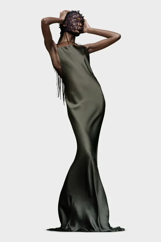 Maison Margiela Green Satin Maxi Dress – Navy Green online