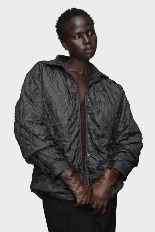 Maison Margiela Womens Gray Wool Quilted Shirt-Jacket Anthracite and brown check online
